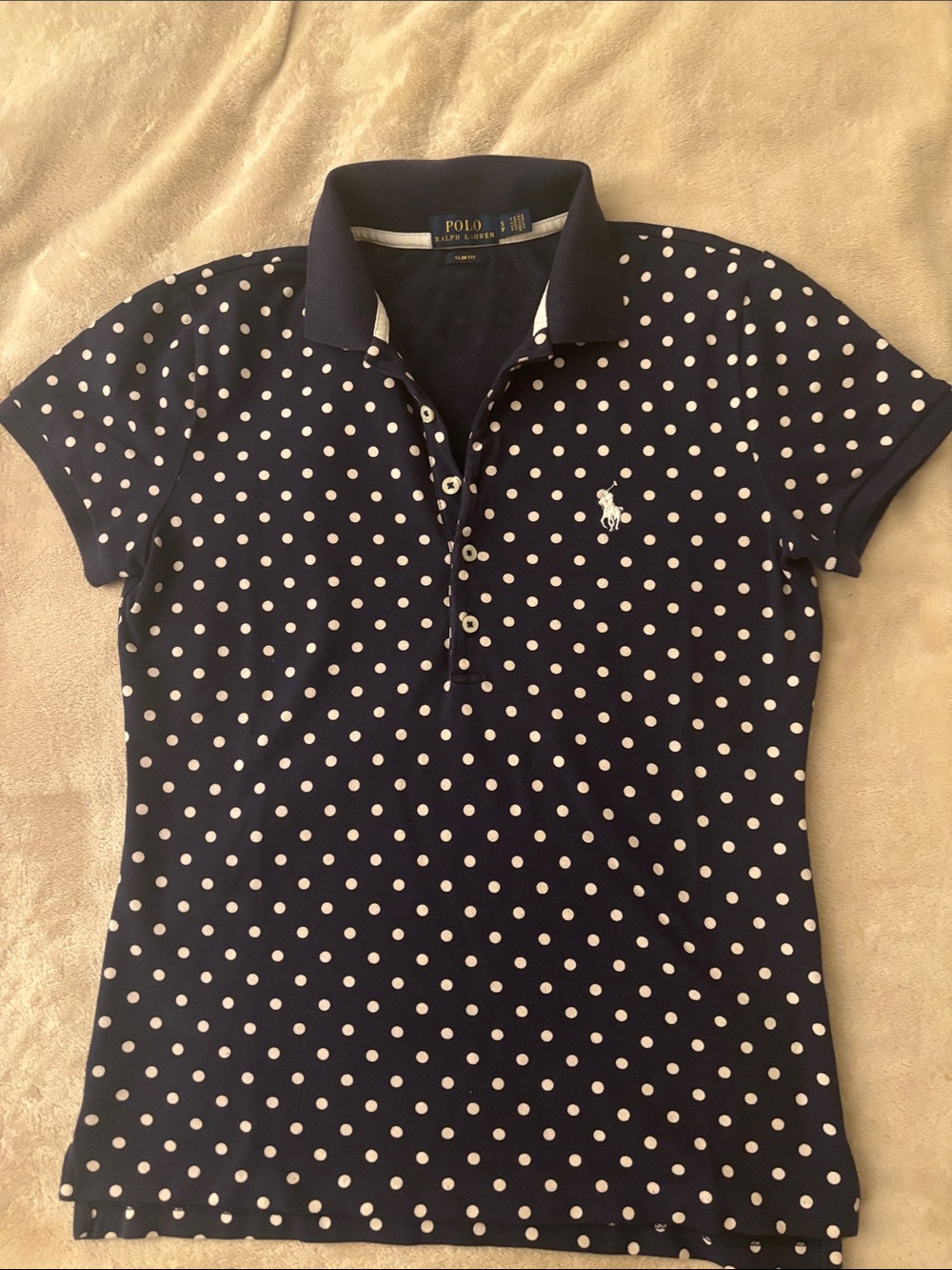 Polo Ralph Lauren Navy Polo Shirt with White Polka Dots sz S